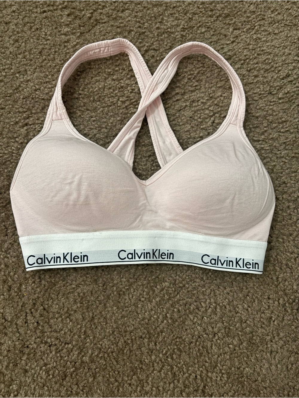 Calvin Klein Pale Pink Wireless Logo Bralette with White Band